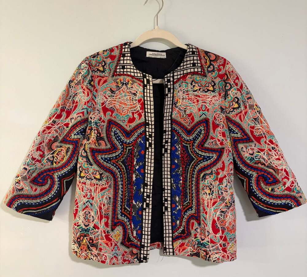 Zara Woman Premium Denim Collection Embroidered Paisley Jacket Size S
